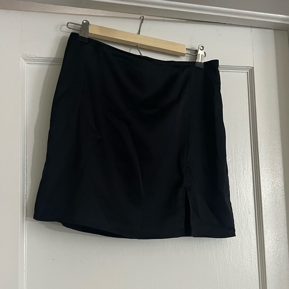 Black satin mini skirt